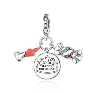 Silver Happy Birthday Red Candle Melt Candy Party Charm