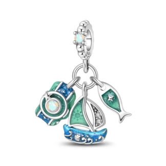 Silver Blue Teal Ship Oceanic Travel Fish Camera Tourism Charm