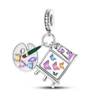 Silver Crystal Gem Palette Butterfly Easel Paint Tube Artist Charm