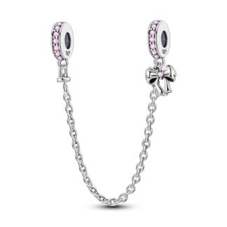 Silver Pink Gems Small Bow Chain Charm