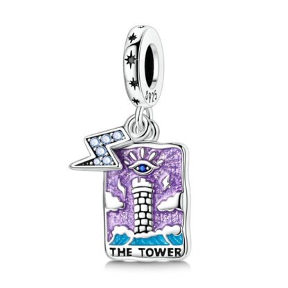 Silver Blue Lightning Purple Tower Tarot Card Magic Charm