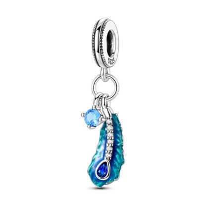 Silver Simple Blue Single Peacock Feather Charm