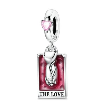 Silver Holding Hands Red Love Card Magic Charm
