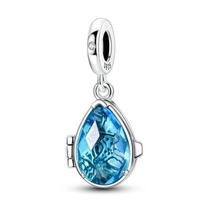 Silver Bright Blue Gem Rain Drop Charm
