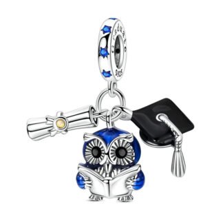 Silver Studious Blue Owl Diploma Graduate Cap Education Charm