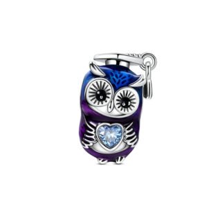 Silver Graduate Purple Blue Midnight Owl Blue Heart Gem Education Charm