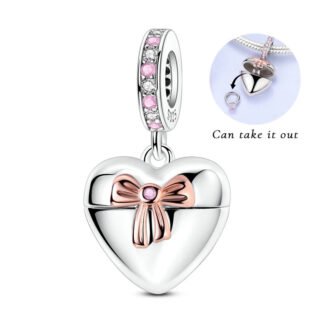 Silver Openable Heart Pale Pink Bow Hidden Charm