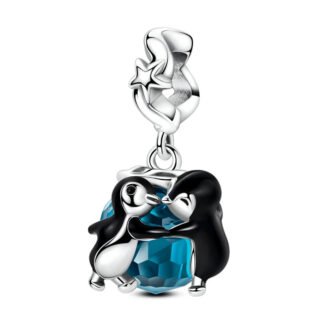 Silver Blue Gem Hugging Penguins Arctic Charm