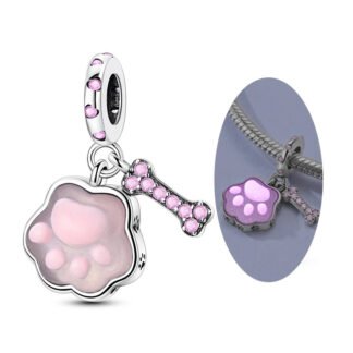 Silver Glowing Luminous Pink Paw Bone Pet Charm