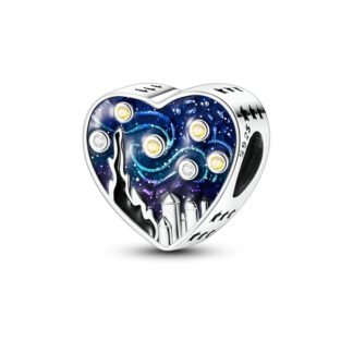 Silver Heart Van Gogh Starry Night Charm