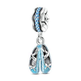 Silver Blue Pretty Dancing Shoes Sport Art Charm