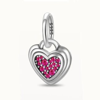 Silver Heart Pink Gems Simple Medal Charm