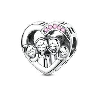 Silver Heart Happy Kids Couple Family Charm