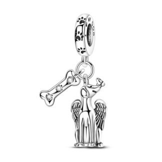Silver Angelic Dog Puppy Bone Pet Memorial Charm