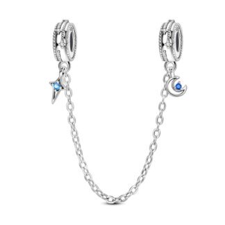 Silver Blue Gems Crescent Moon Small Sparkle Chain Charm