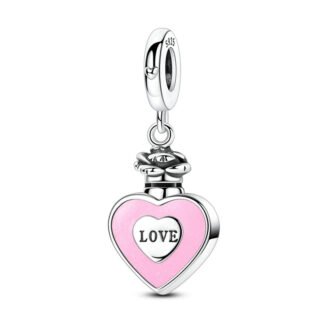 Silver Heart Pink Simple Bottle Charm