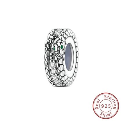 Silver Coiling Snake Round Green Eyes Reptile Charm