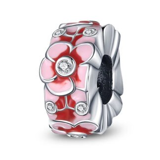 Silver Pink Red Hues Flower Geometric Charm