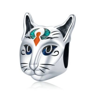 Silver Cat Head Egypt Cultural Animal Charm