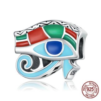 Silver Colorful Eye of Horus Egyptian Symbol Cultural Charm
