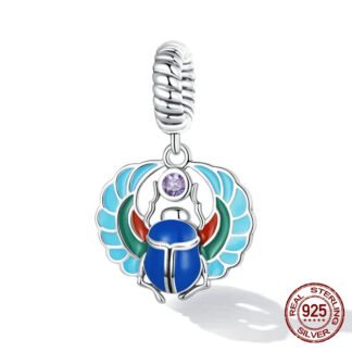 Silver Blue Scarab Egyptian Symbol Cultural Charm