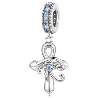 Silver Cross Blue Gems Eye of Horus Egyptian Symbol Cultural Charm