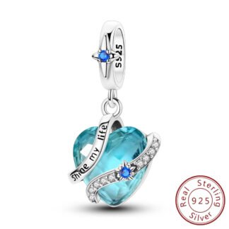 Silver Shine My Life Banner Blue Crystal Heart Motivational Charm