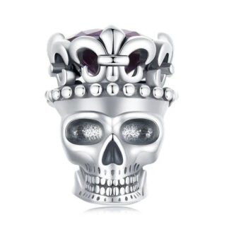 Silver Skull Crowned Skeleton King Regal Fantasy Charm
