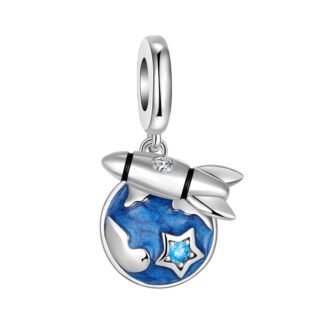Silver Rocket Launch Blue Global Earth Medal Travel Space Charm