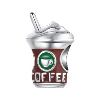 Silver Green Label Brown Coffee Cup Foamy Drink Charm