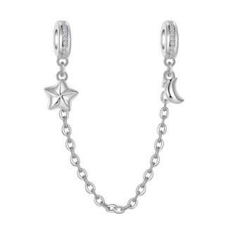 Silver Crescent Moon Small Star Chain Charm