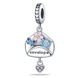 Silver Envelope Nature Message Flower Butterfly Travel Charm