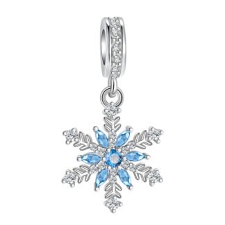 Silver Ornate Blue Snowflake Winter Symbol Charm