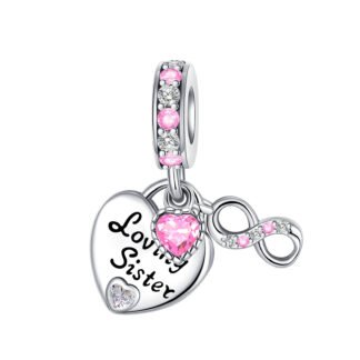 Silver Loving Sister Pink Gems Family Charm