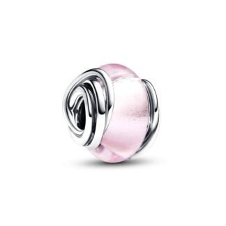 Silver Swirls Pink Smooth Round Charm