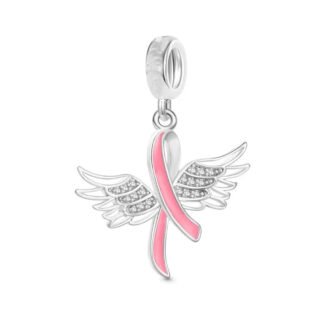 Pink Ribbon Cancer Symbol Awareness Angelic Wings Charm