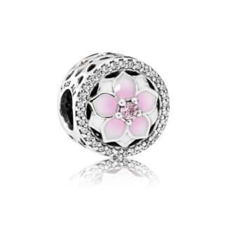 Silver Pink Cherry Blossom Round Charm
