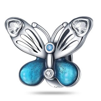 Silver Futuristic Blue Butterfly Charm