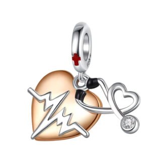 Silver Stethoscope Golden Heart Medical Healthcare Charm