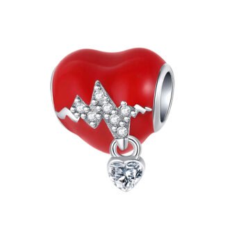 Silver Red Heart Lock Protection Cardiac Medical Charm