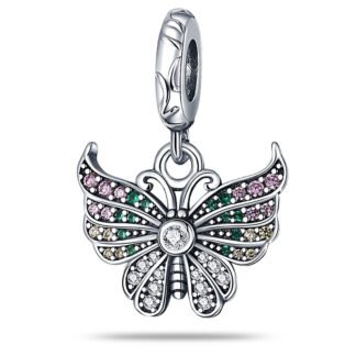 Silver Multicolored Gems Butterfly Charm