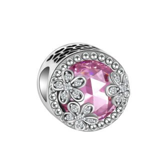 Silver Geometric Pink Gem Flower Pattern Pink Charm