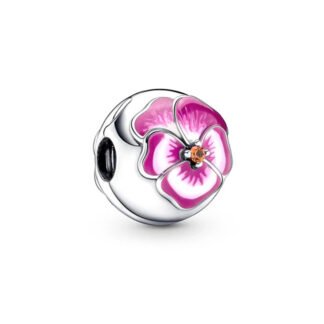Silver Sphere Pink Pansy Flower Charm