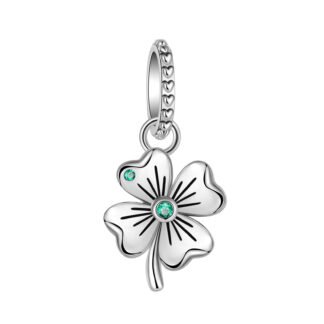 Silver Green Gems Lucky Clover Symbol Charm