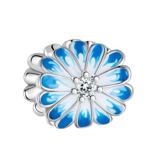 Silver Blue Daisy Flower Charm