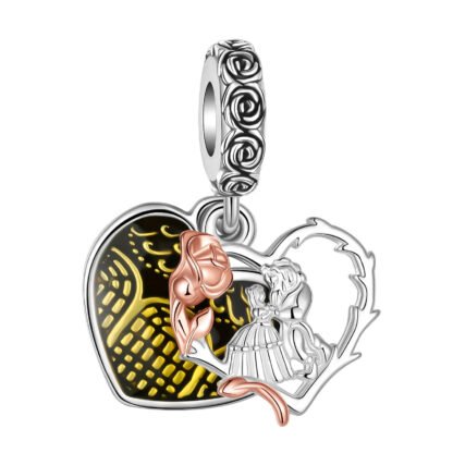 Silver Heart Beauty and The Beast Dance Rose Romance Fairytale Charm