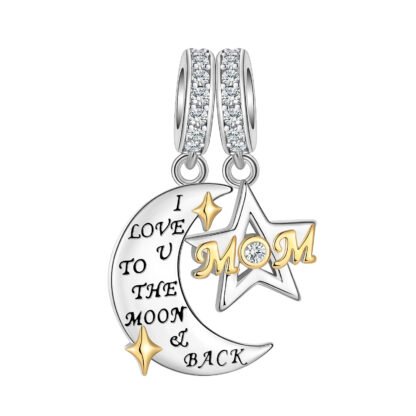 Silver Mom Love to the Moon and back Message Charm