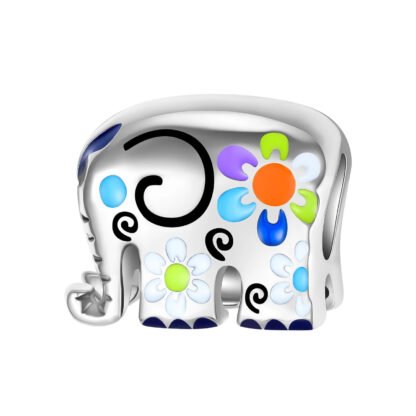 Silver Psychedelic Swirls Elephant Charm