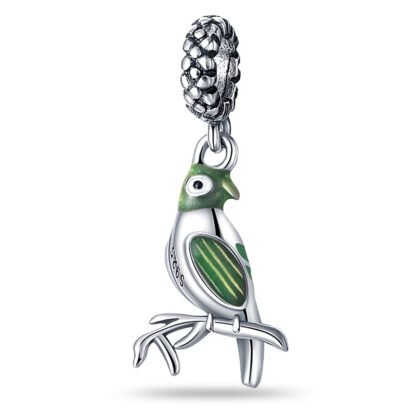 Silver Green Parakeet Bird Charm