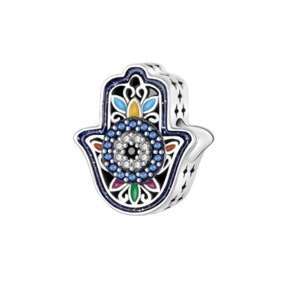 Silver Sparkly Colorful Patterned Hamsa Hand Charm